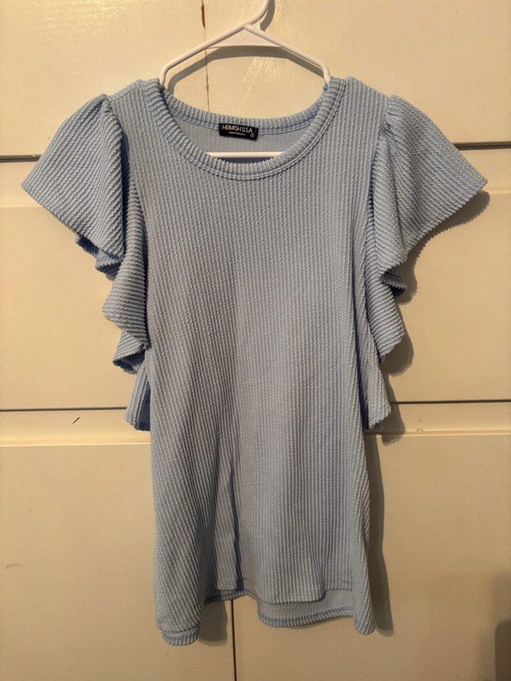 HEIMISH USA Light Blue Ruffle Sleeve Knit Top